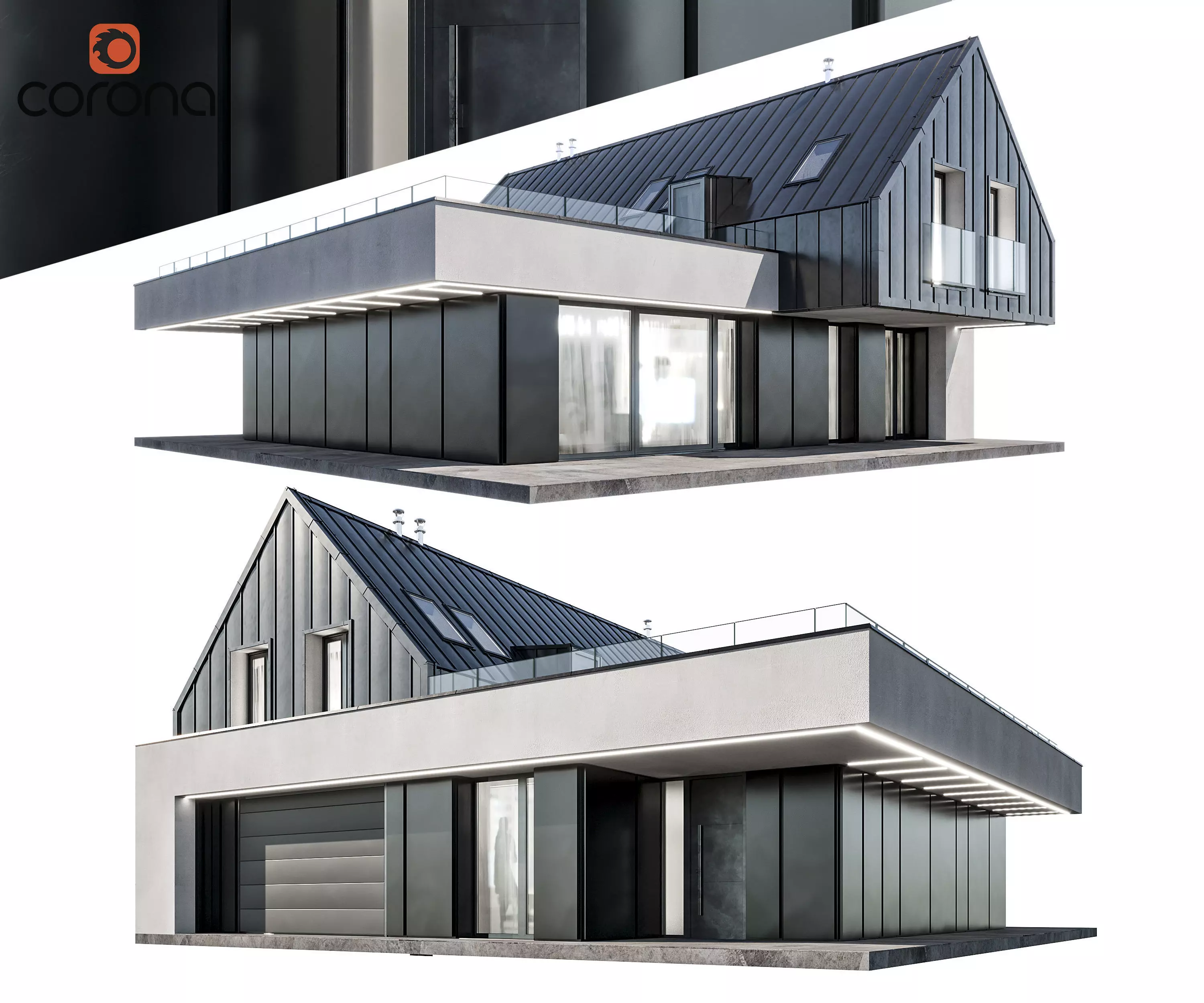 Modern house 10 at night 3D model_0