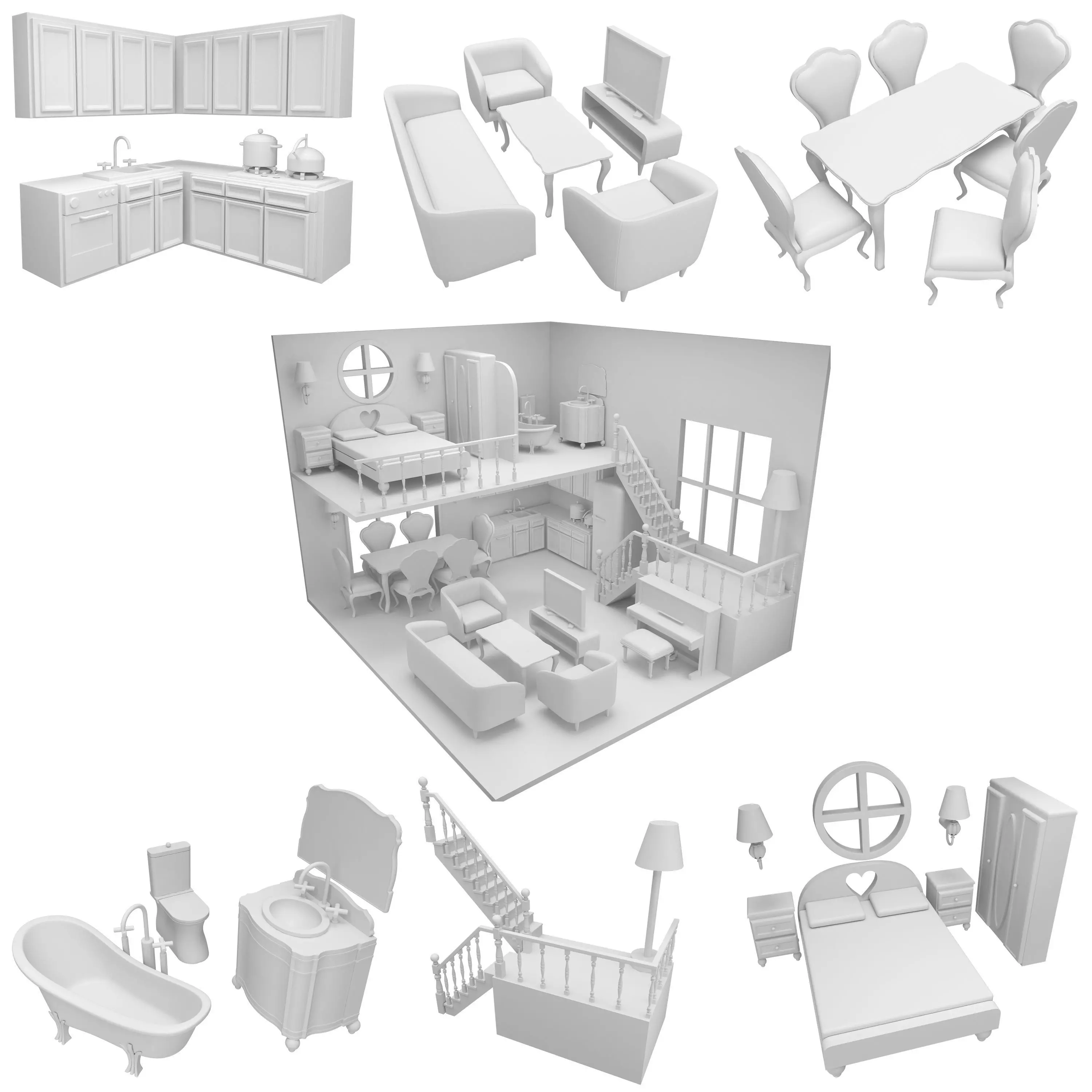 CNC cut and Printable Dollhouse 3D print model