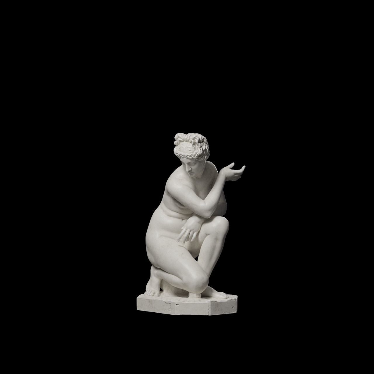 Crouching Venus Sculpture VR AR Mobile-ready Game-ready Low-poly 3D model_7