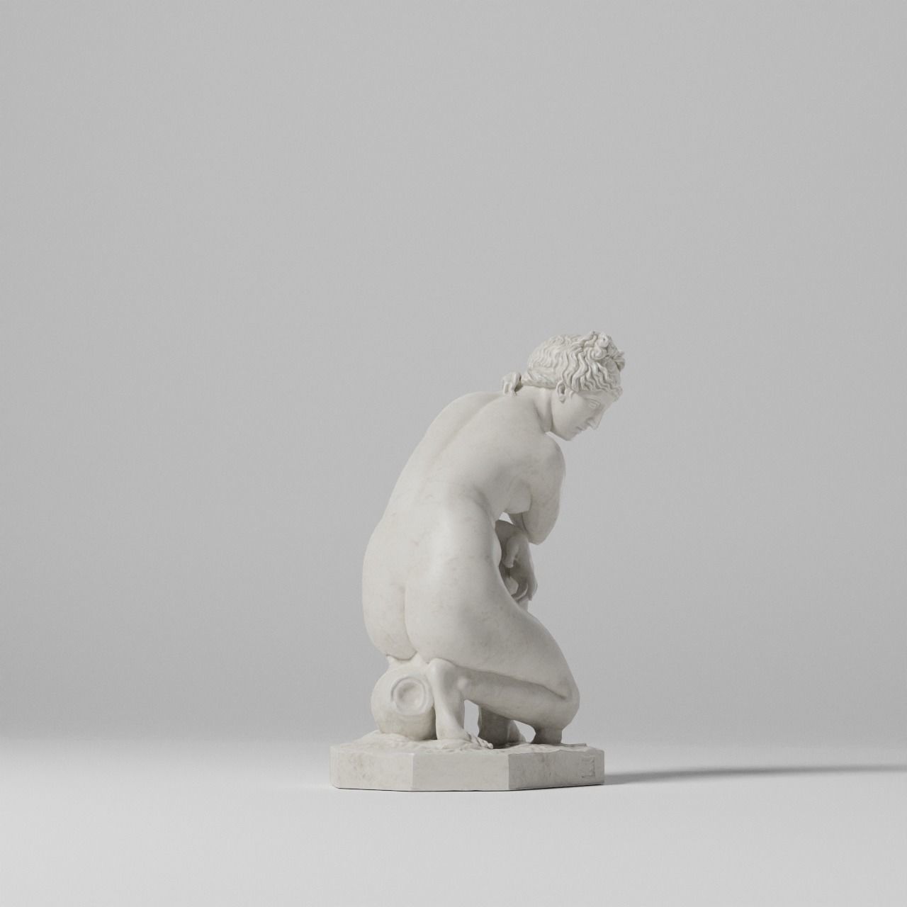 Crouching Venus Sculpture VR AR Mobile-ready Game-ready Low-poly 3D model_11