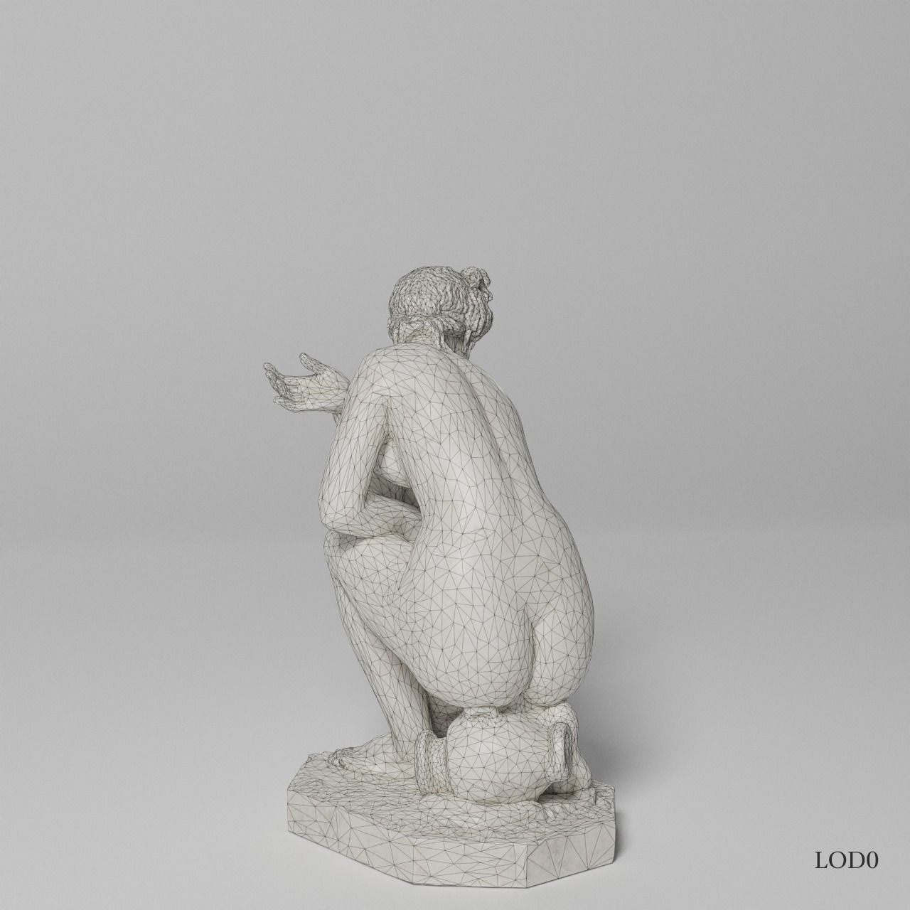 Crouching Venus Sculpture VR AR Mobile-ready Game-ready Low-poly 3D model_13