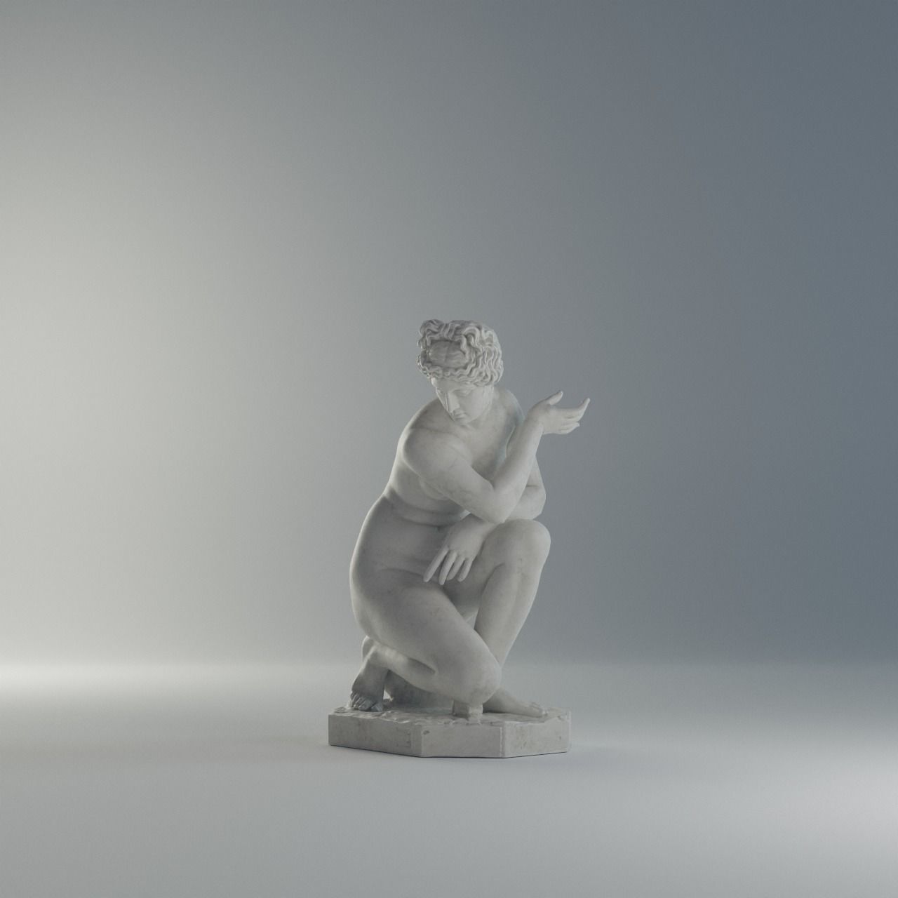 Crouching Venus Sculpture VR AR Mobile-ready Game-ready Low-poly 3D model_5