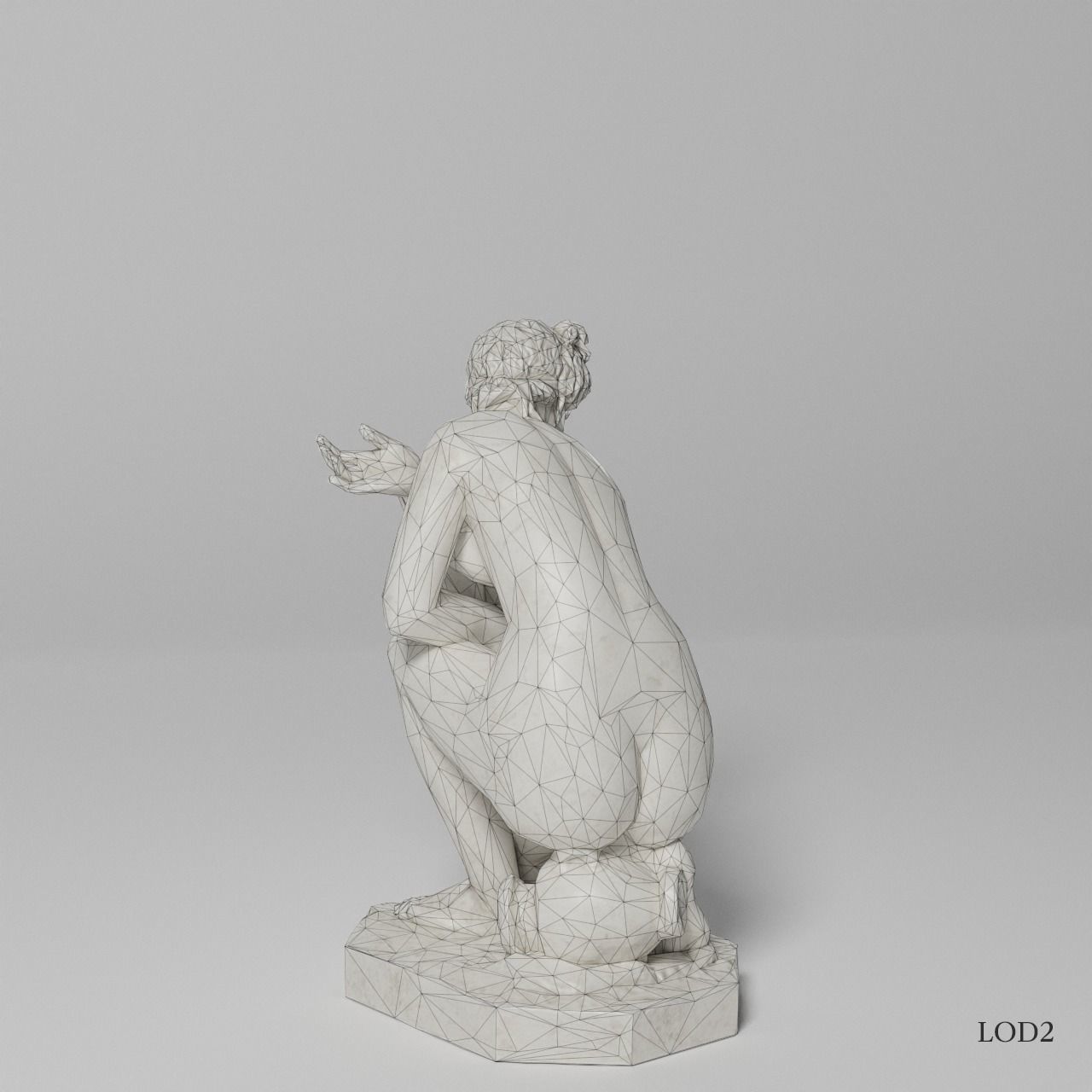 Crouching Venus Sculpture VR AR Mobile-ready Game-ready Low-poly 3D model_17