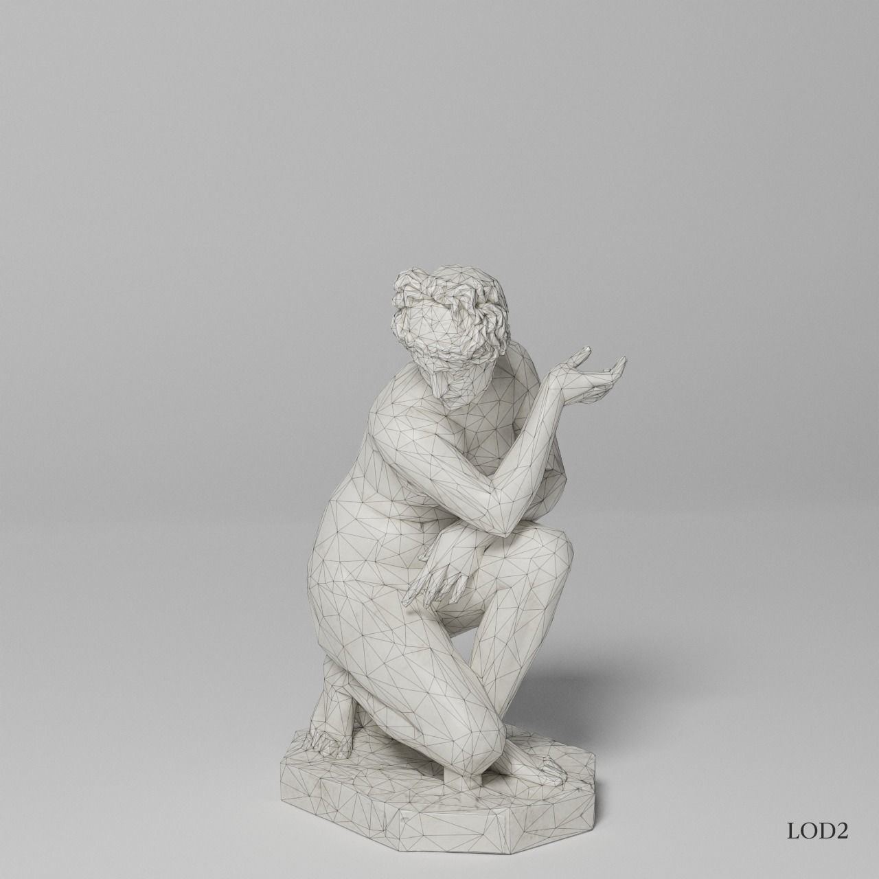 Crouching Venus Sculpture VR AR Mobile-ready Game-ready Low-poly 3D model_16