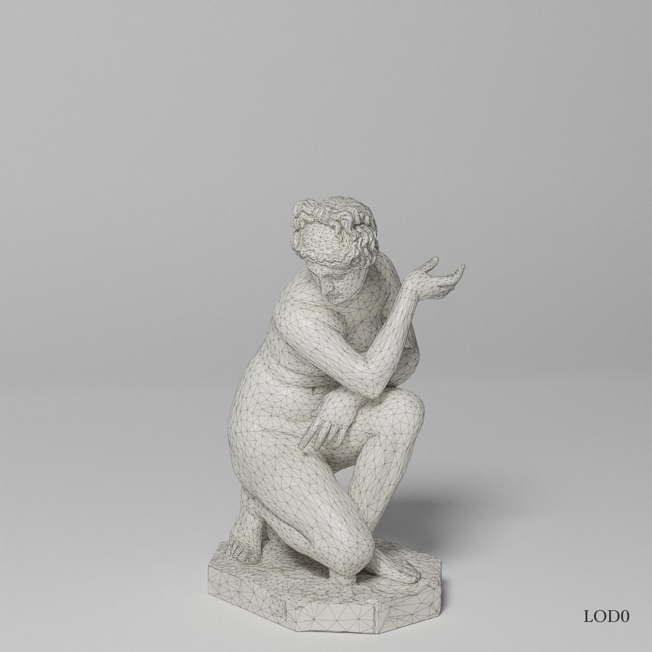 Crouching Venus Sculpture VR AR Mobile-ready Game-ready Low-poly 3D model_12