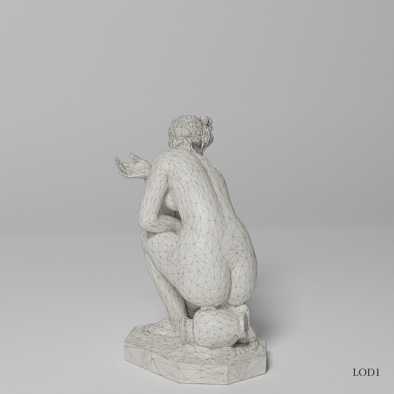 Crouching Venus Sculpture VR AR Mobile-ready Game-ready Low-poly 3D model_15