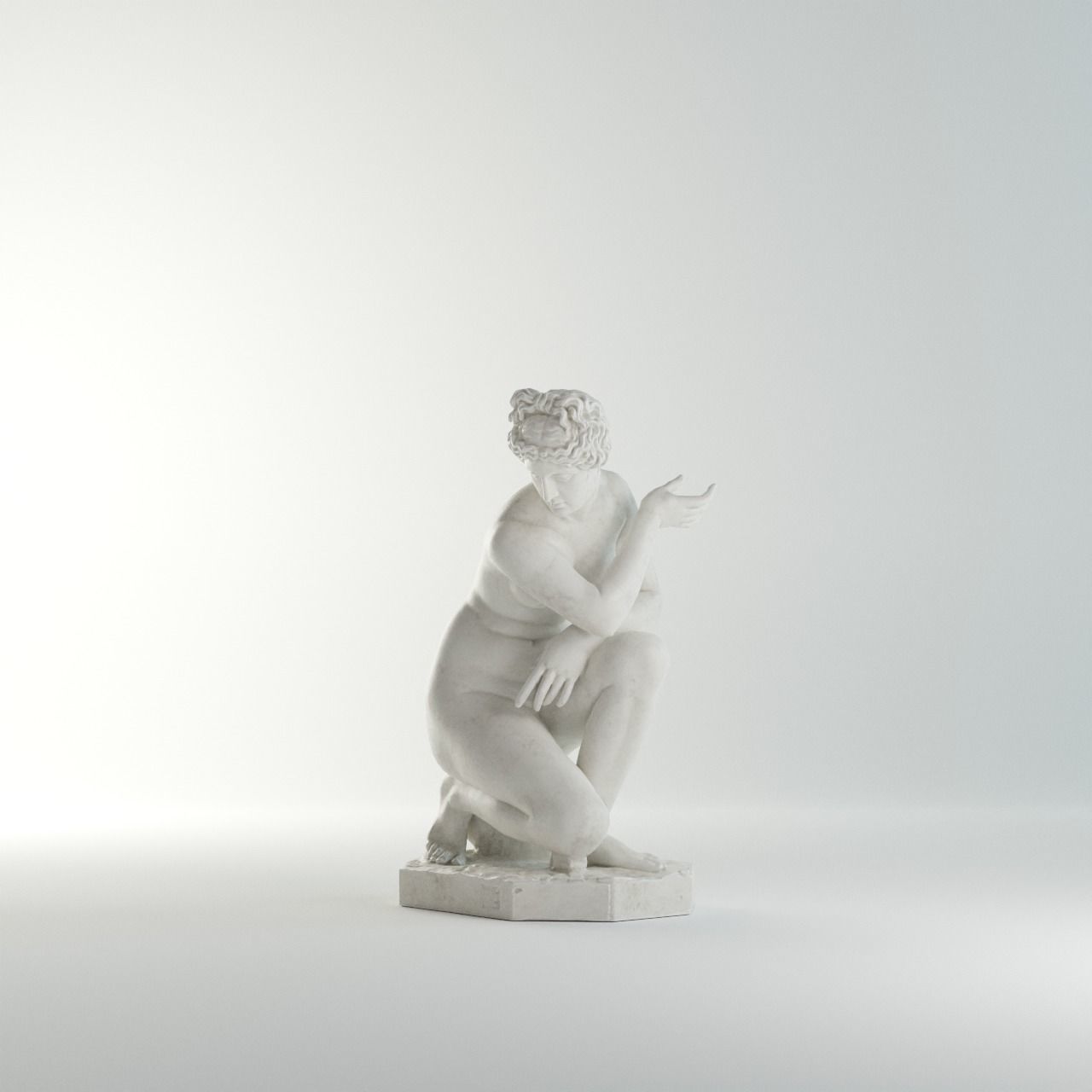 Crouching Venus Sculpture VR AR Mobile-ready Game-ready Low-poly 3D model_4