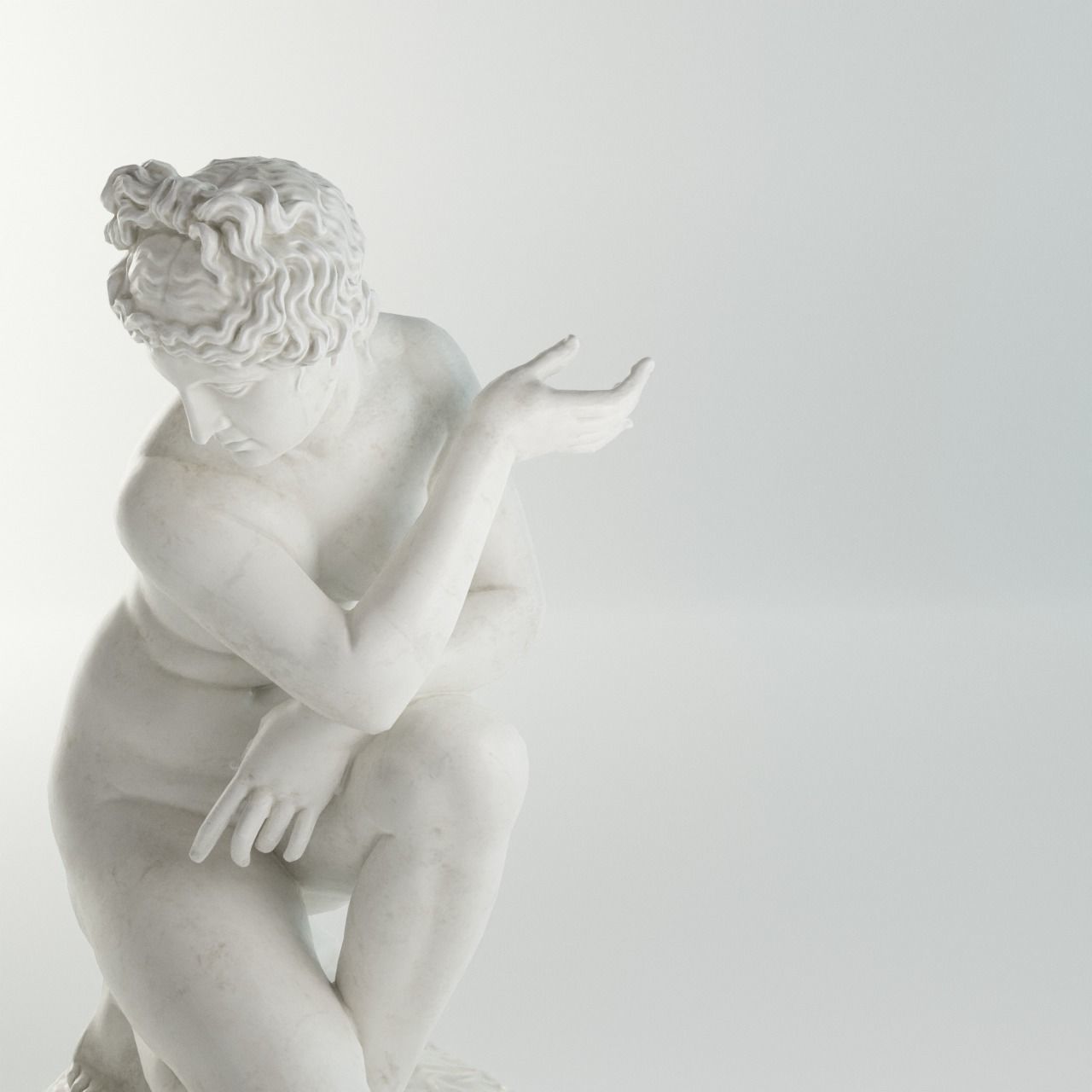 Crouching Venus Sculpture VR AR Mobile-ready Game-ready Low-poly 3D model_19