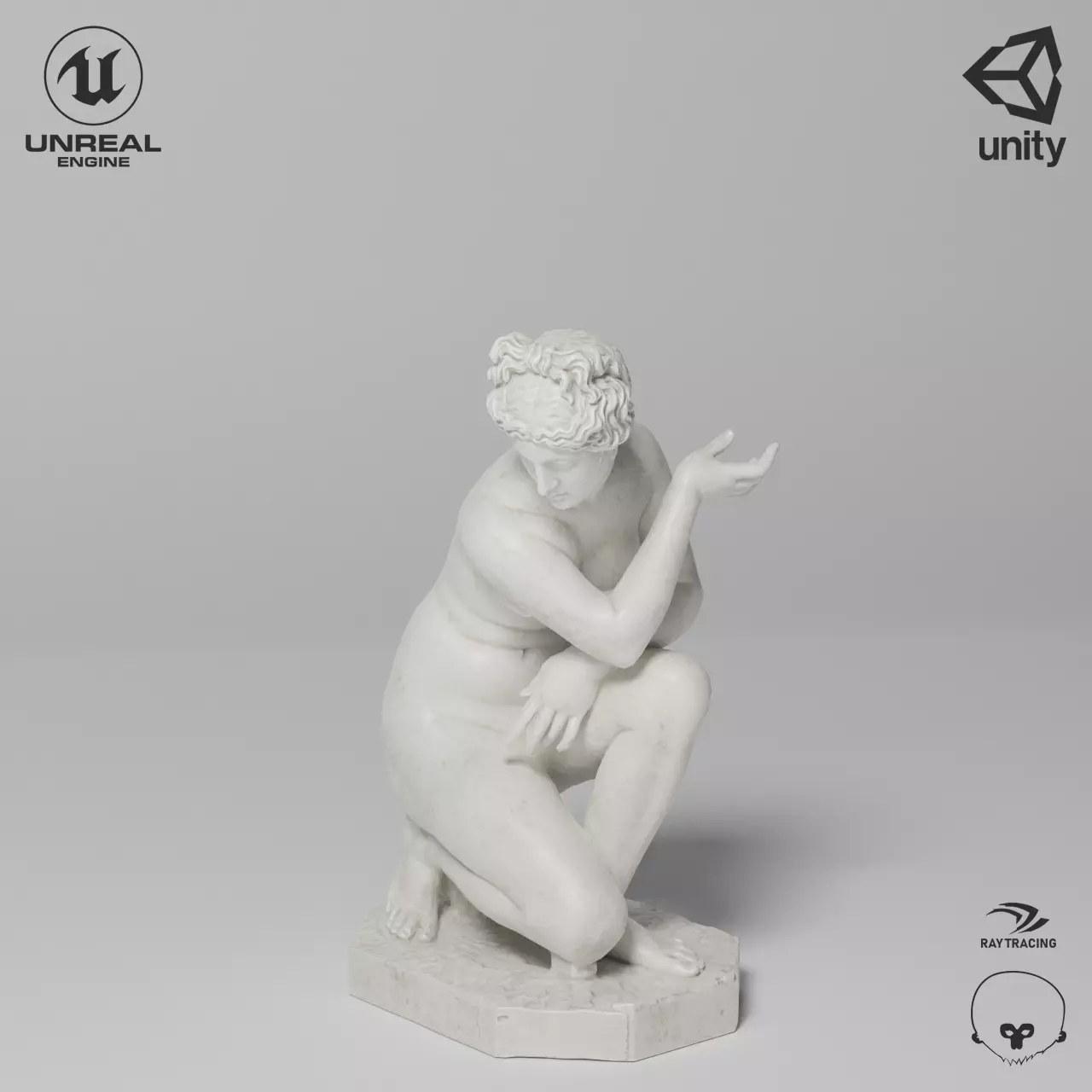 Crouching Venus Sculpture VR AR Mobile-ready Game-ready Low-poly 3D model_0