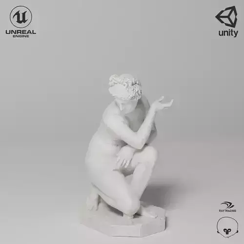 Crouching Venus Sculpture VR AR Mobile-ready Game-ready Low-poly 3D model