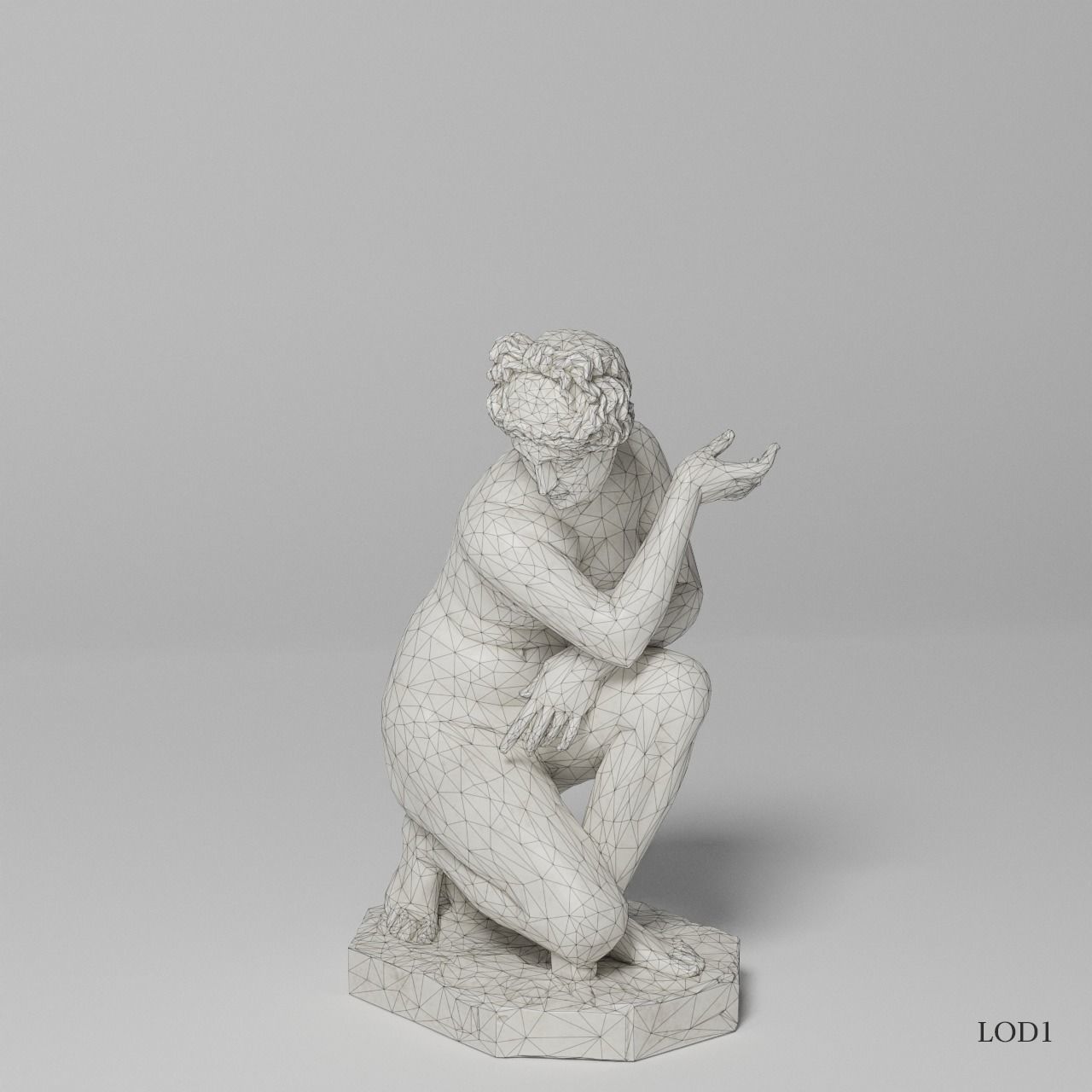 Crouching Venus Sculpture VR AR Mobile-ready Game-ready Low-poly 3D model_14