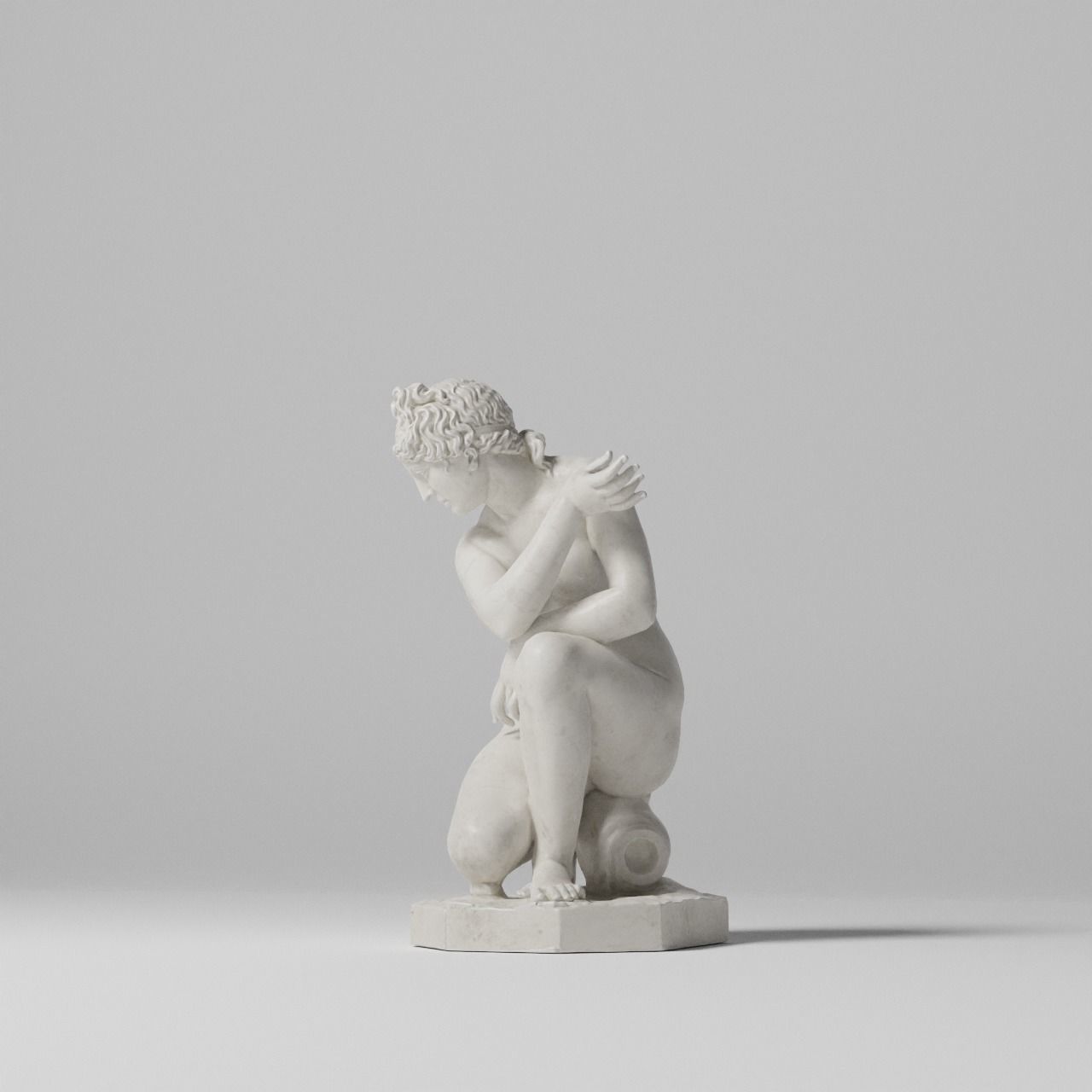 Crouching Venus Sculpture VR AR Mobile-ready Game-ready Low-poly 3D model_8