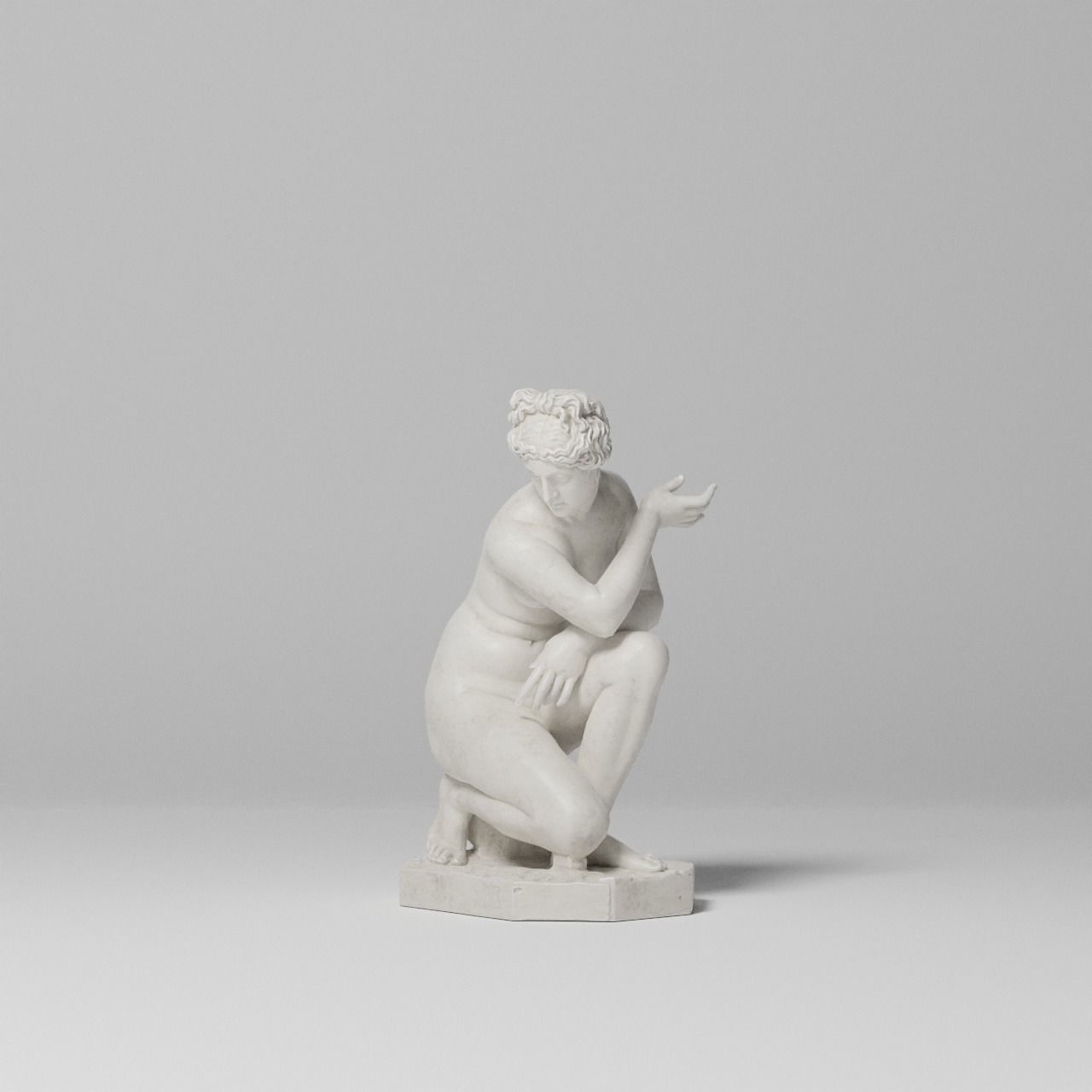 Crouching Venus Sculpture VR AR Mobile-ready Game-ready Low-poly 3D model_3