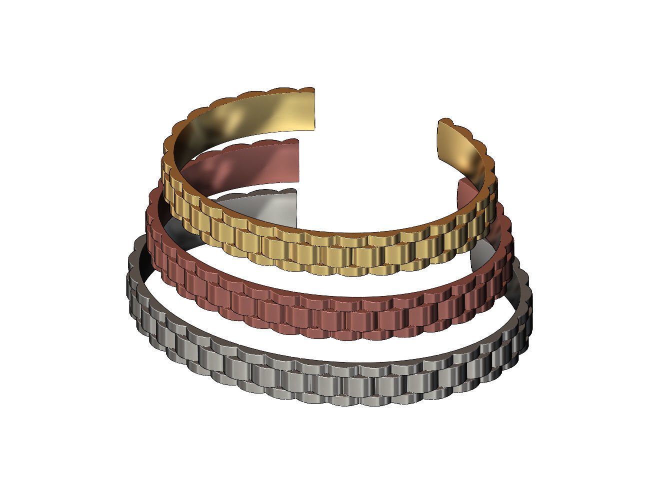 Watch link pattern cuff bracelet 3D print model_1