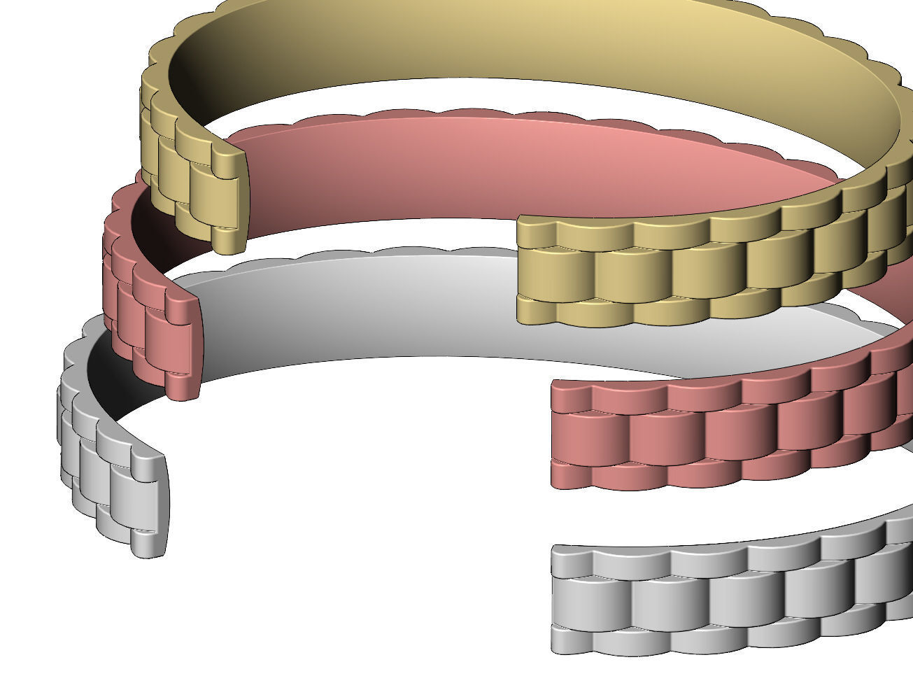 Watch link pattern cuff bracelet 3D print model_9