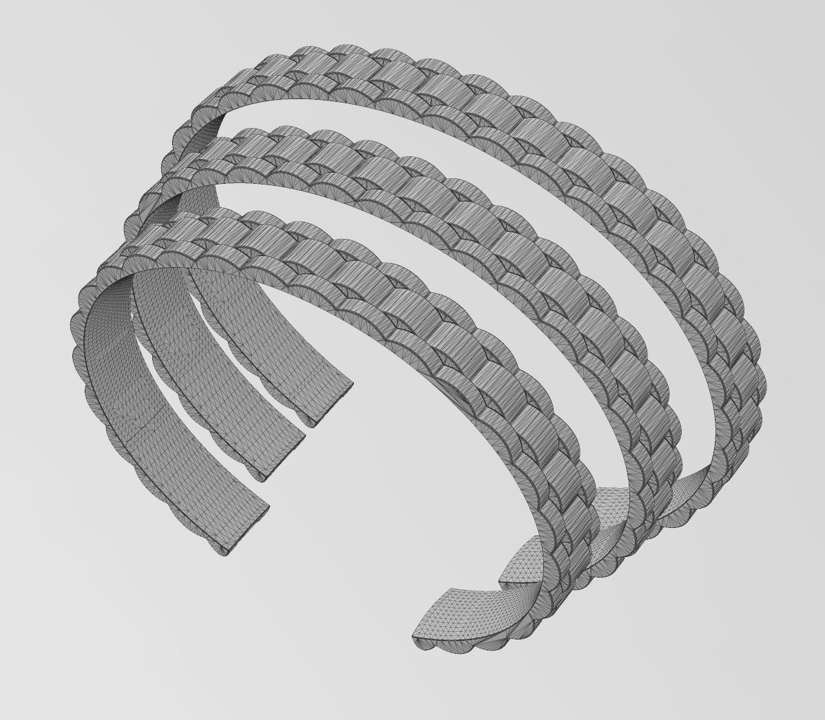 Watch link pattern cuff bracelet 3D print model_13