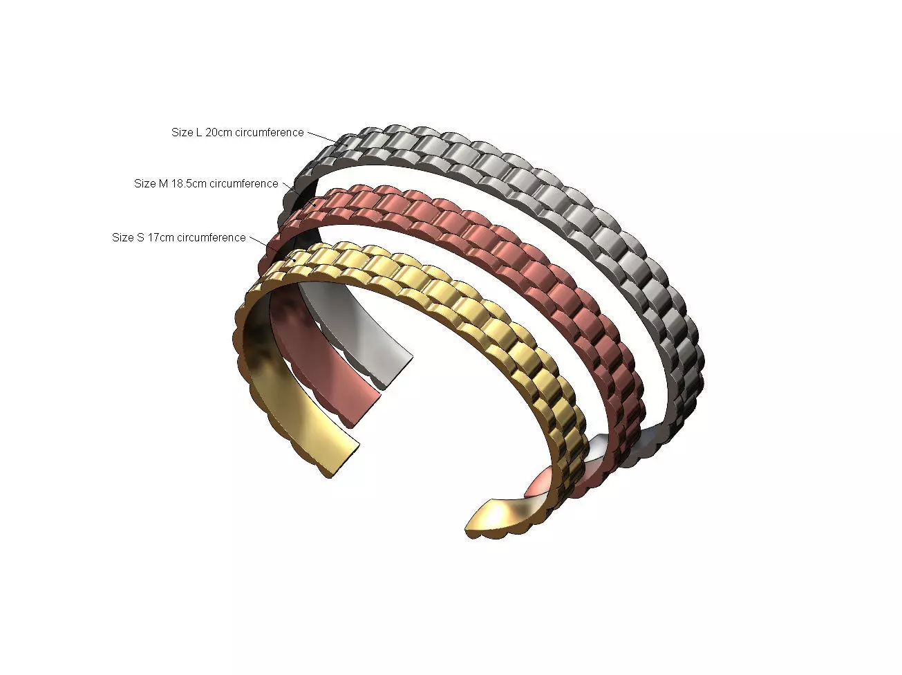 Watch link pattern cuff bracelet 3D print model_0