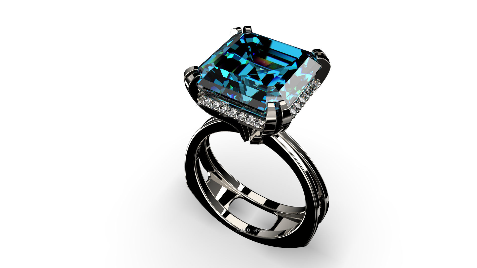 3D model Solitaire Asscher Cut EL Ring-CL 3D print model_1