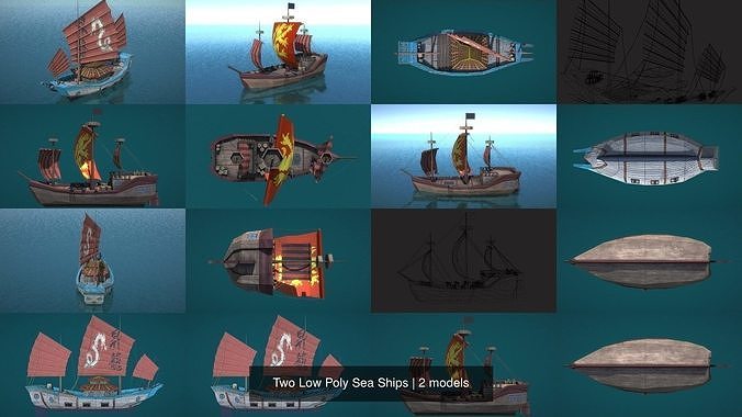 Two Low Poly Sea Ships 3D Model Collection