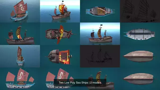 Two Low Poly Sea Ships 3D Model Collection