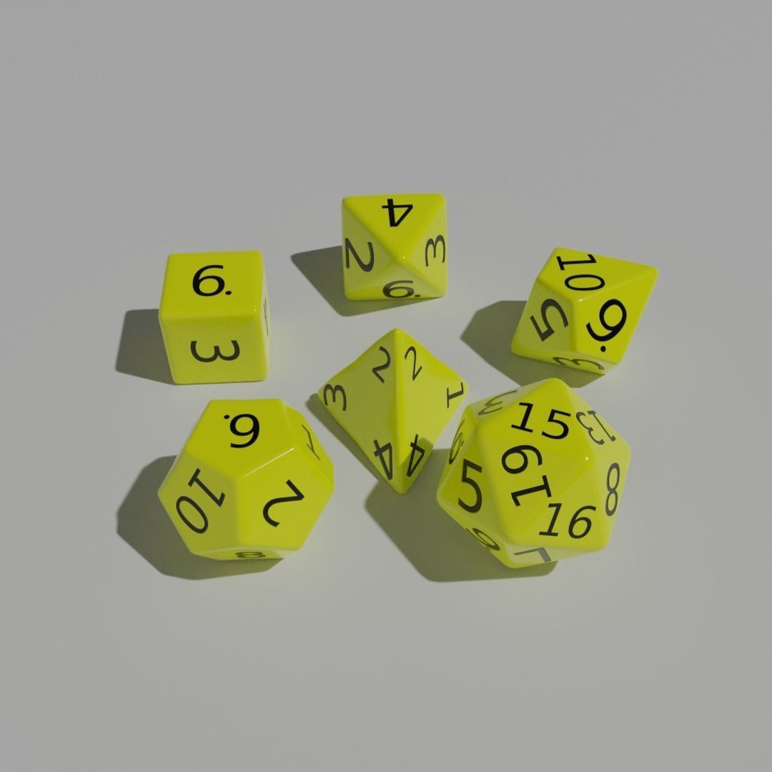 Yellow Plastic Dice Set Low-poly 3D model_1