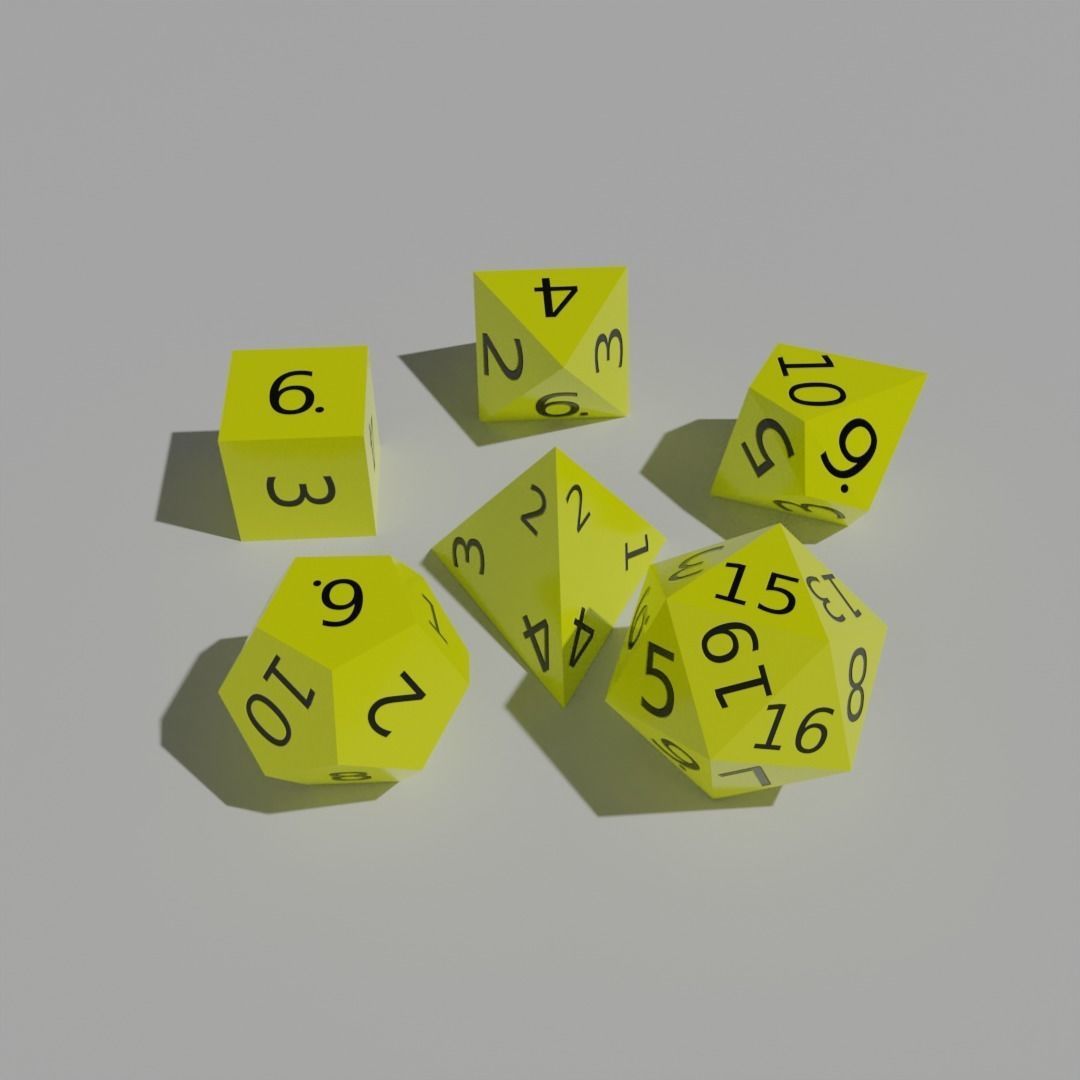 Yellow Plastic Dice Set Low-poly 3D model_2