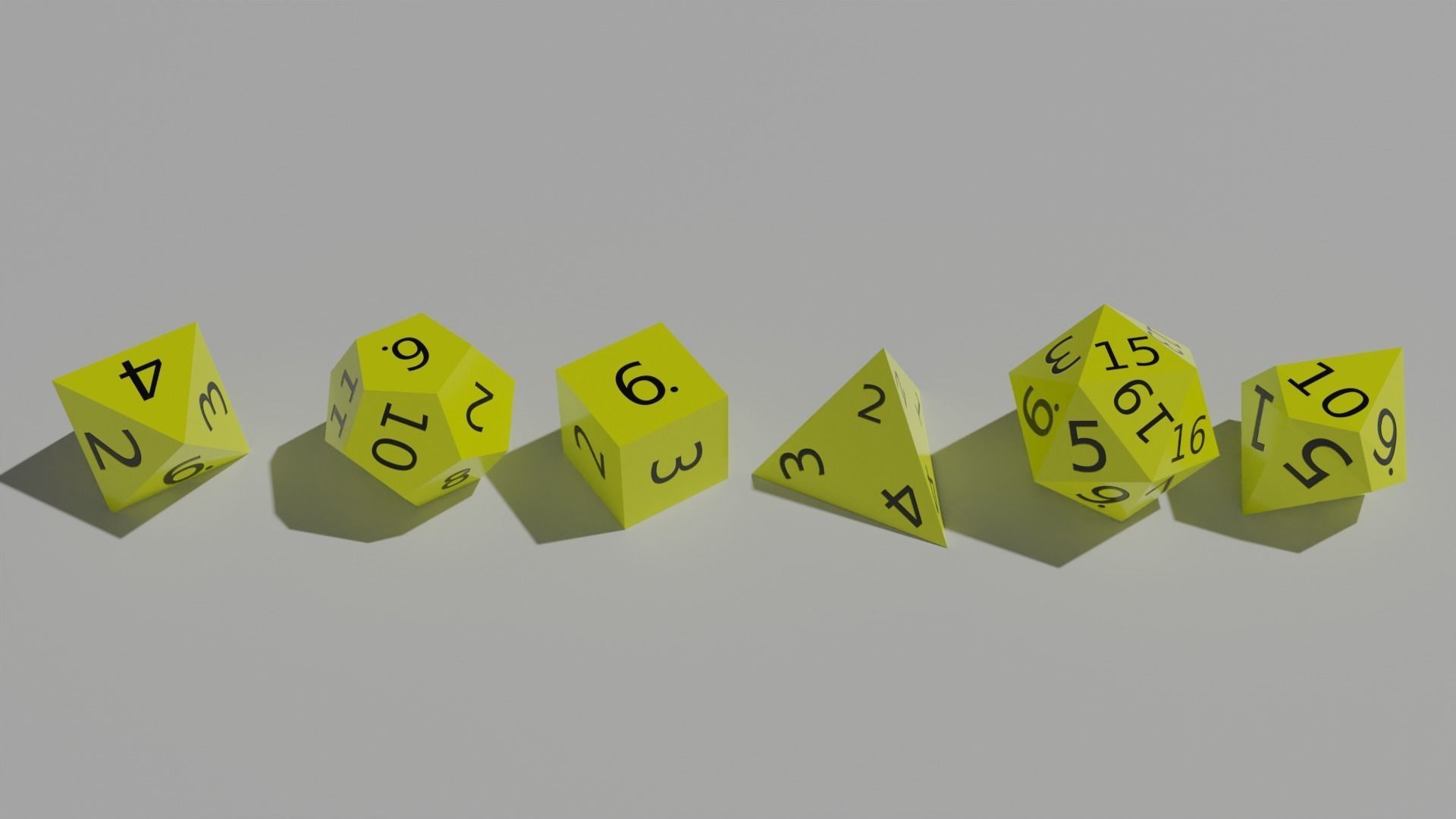 Yellow Plastic Dice Set Low-poly 3D model_3