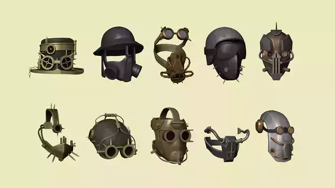 Steampunk Helmets and Masks - SciFi Character Design 3D Model Collection