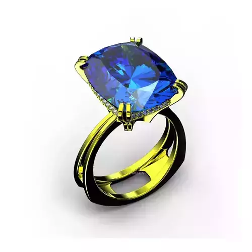 3D model Solitaire Cushion Cut EL Ring-CL