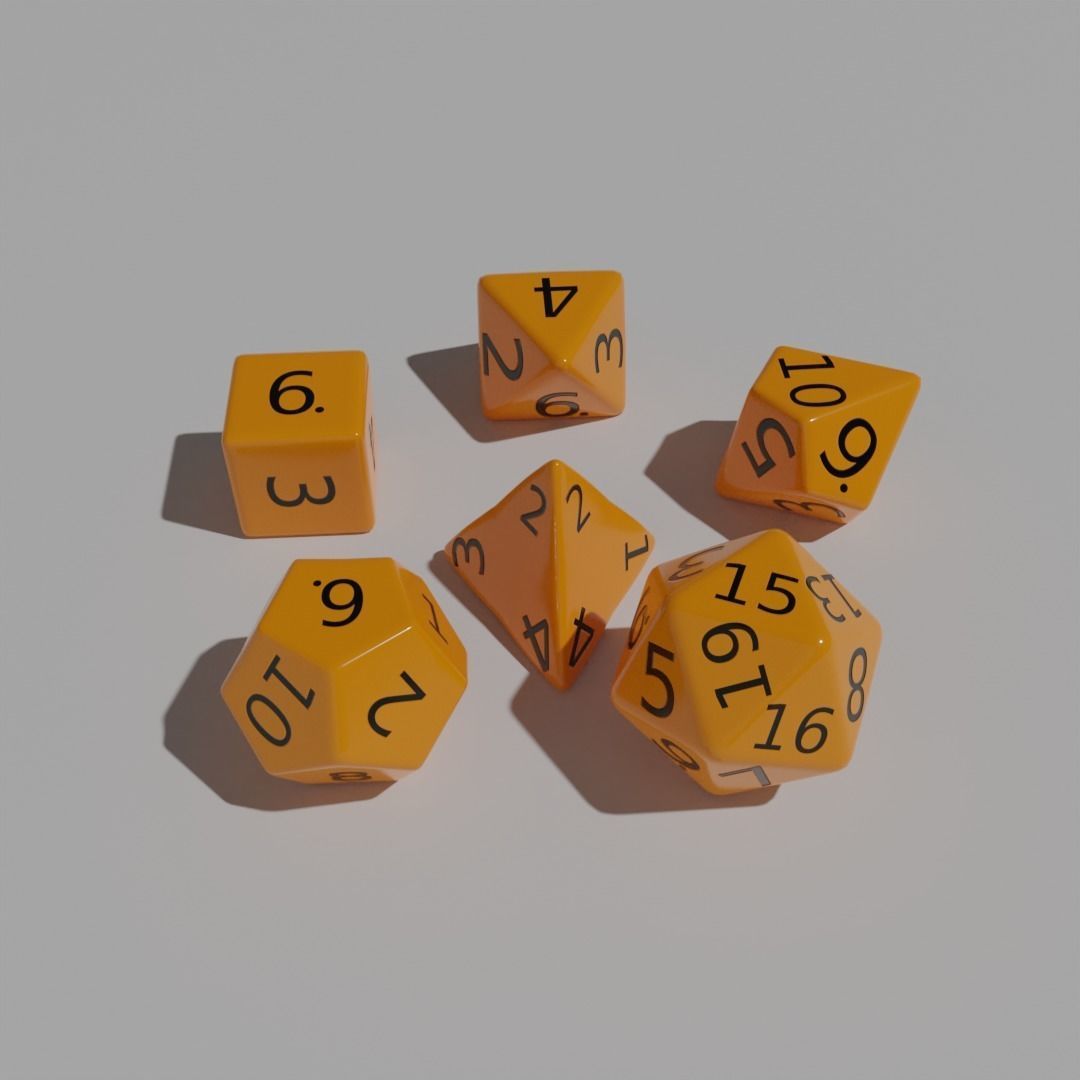 Orange Plastic Dice Set Low-poly 3D model_1