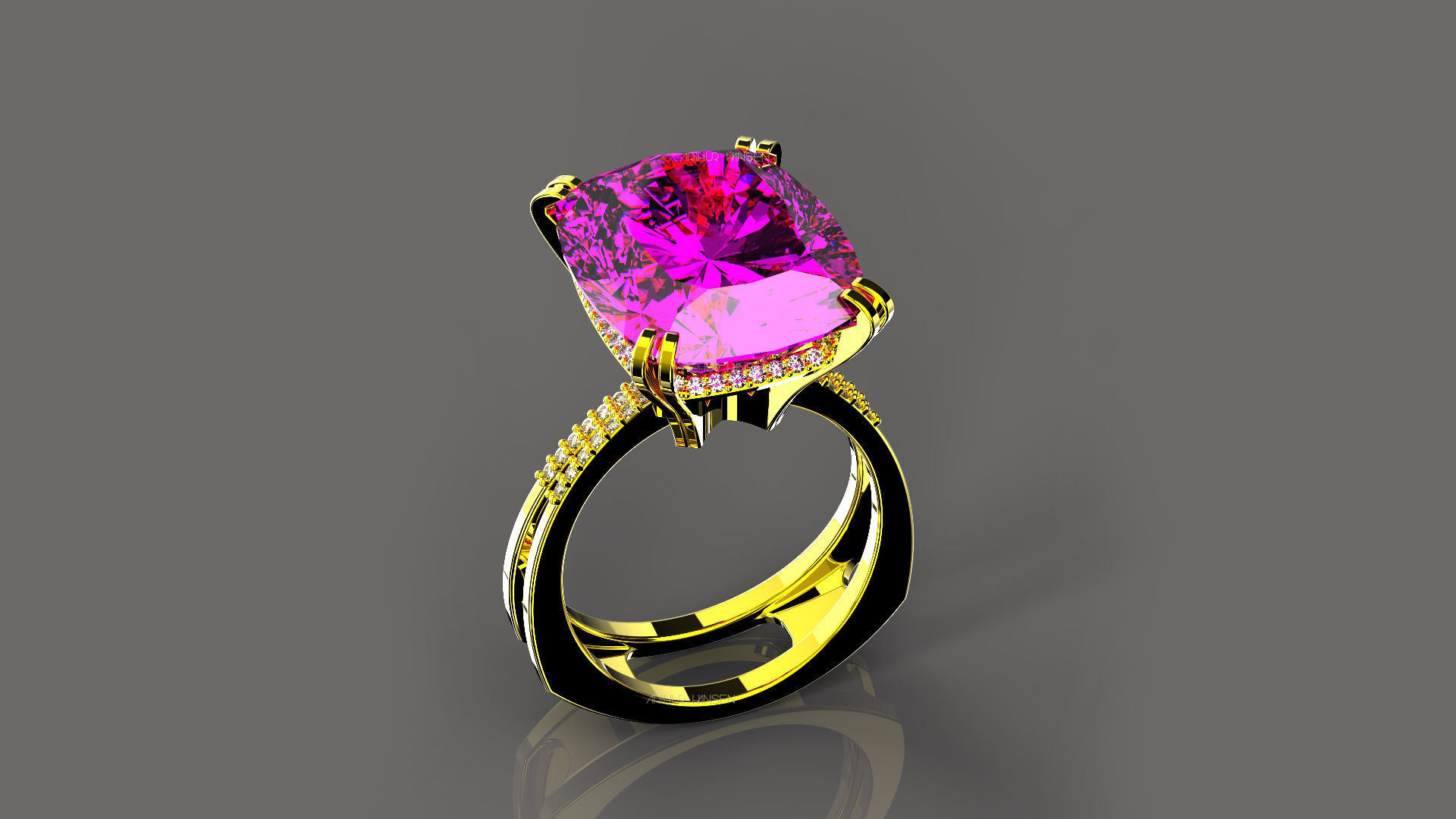 3D model Solitaire Cushion Cut EL Ring-PV 3D print model_3