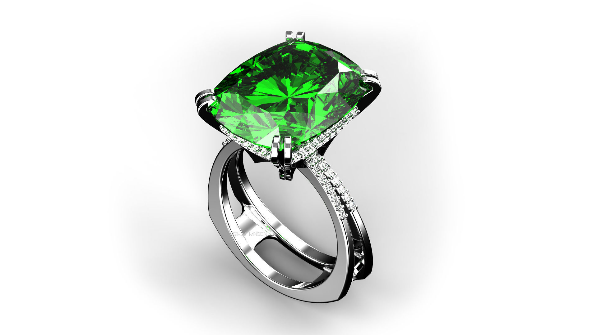3D model Solitaire Cushion Cut EL Ring-PV 3D print model_2