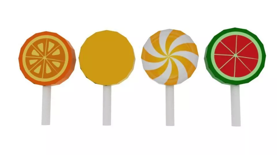 Lollipop orange and on stick Free low-poly 3D model_0