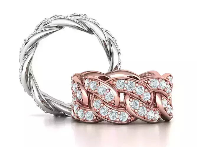 DIAMOND Cuban Link Chain Ring Stackable Ring 10mm wide 5US SIZE 3D print model