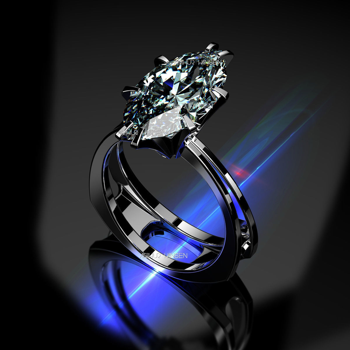 3D model Solitaire Marquise Cut EL Ring-CL 3D print model_1