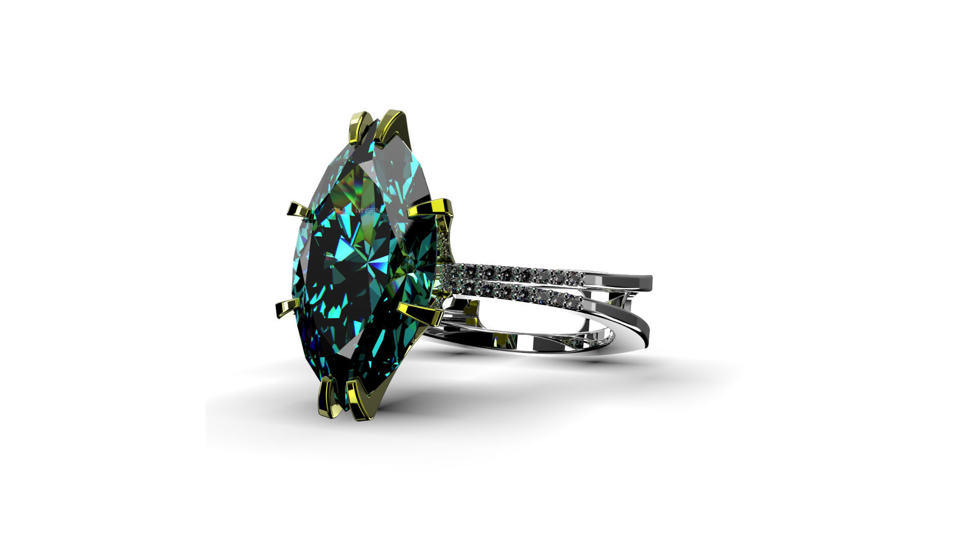 3D model Solitaire Marquise Cut EL Ring-PV 3D print model_3