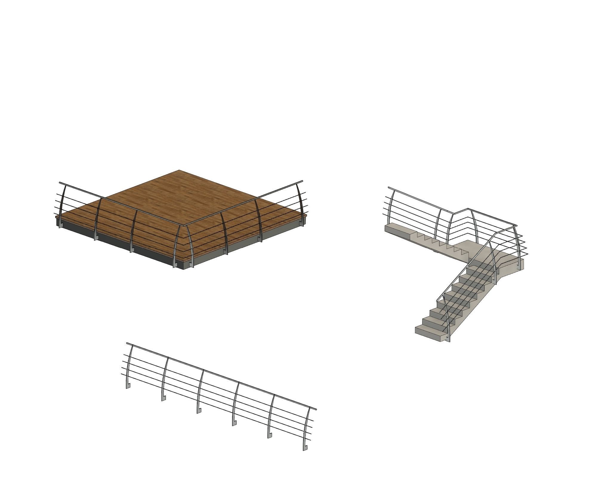 curved post metal railing Free 3D model_3