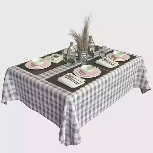 Table setting with dry flowers 3D model
