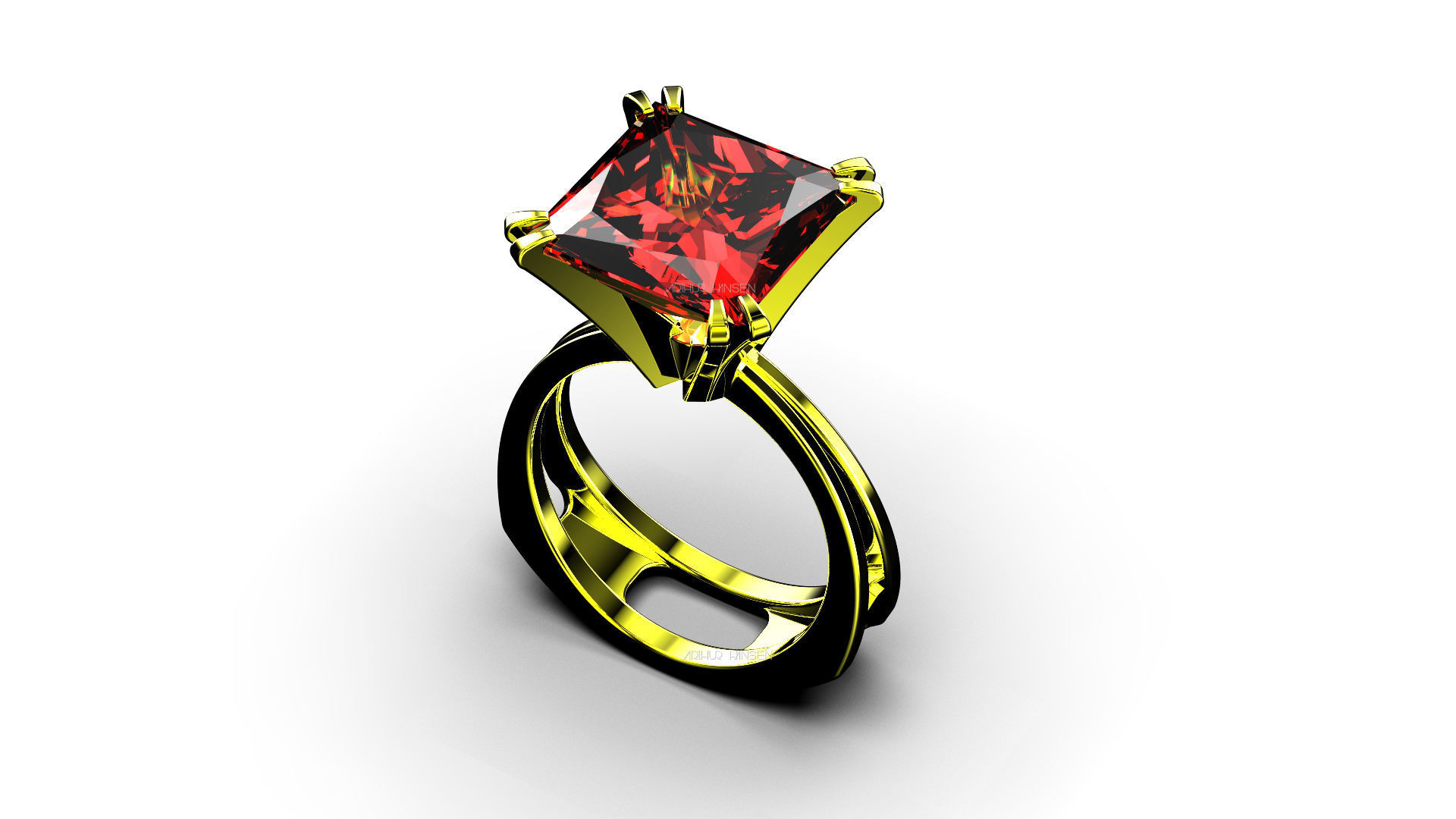 3D model Solitaire Princess Cut EL Ring-CL 3D print model_2
