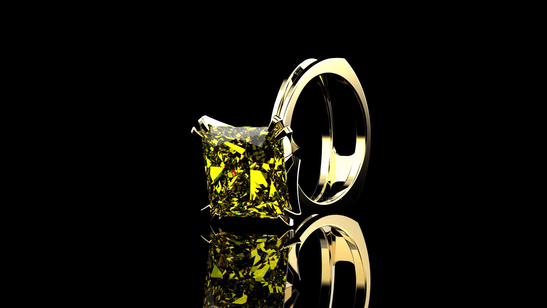 3D model Solitaire Princess Cut EL Ring-CL 3D print model_1