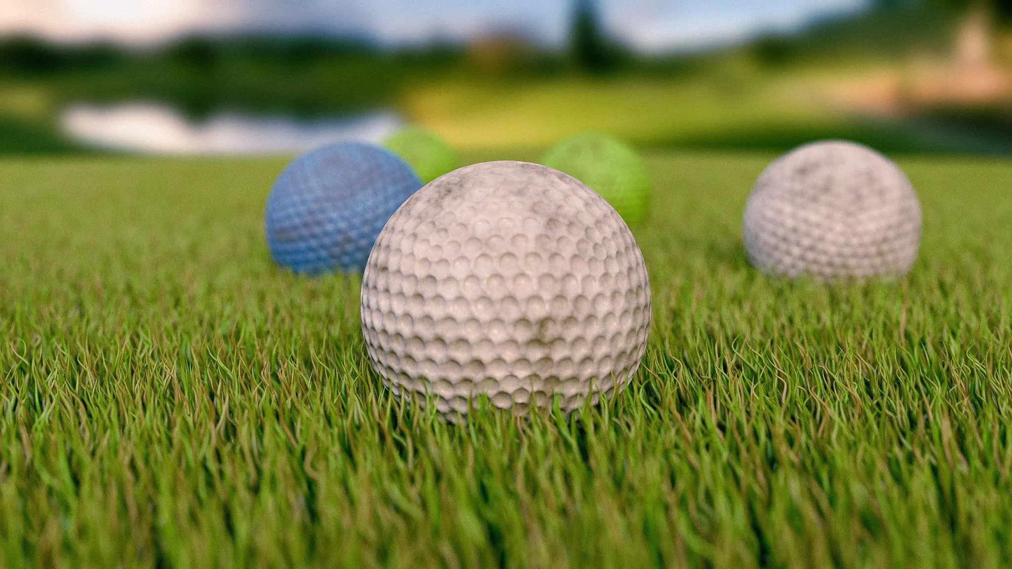 Dirty Realistic Golf Ball with pin and grass 3D model