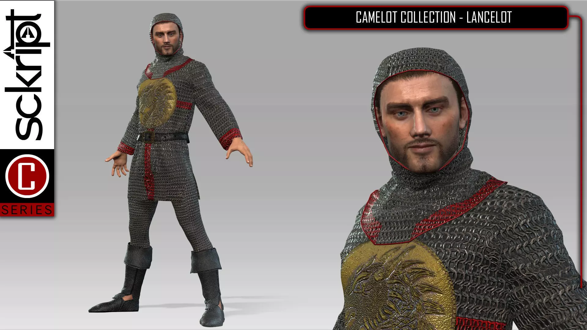 Lancelot man dressed in armor and holding sword 3D model_0