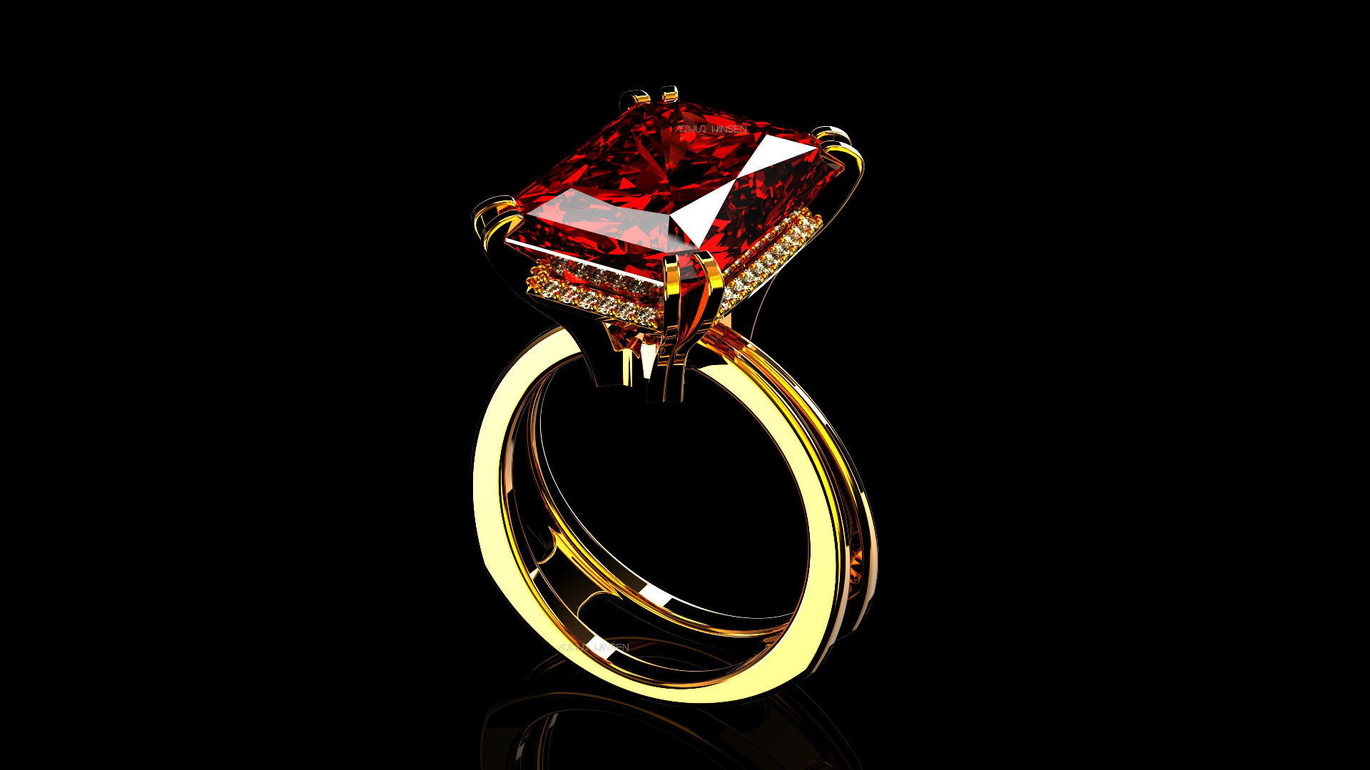 3D model Solitaire Radiant Cut EL Ring-CL 3D print model_1