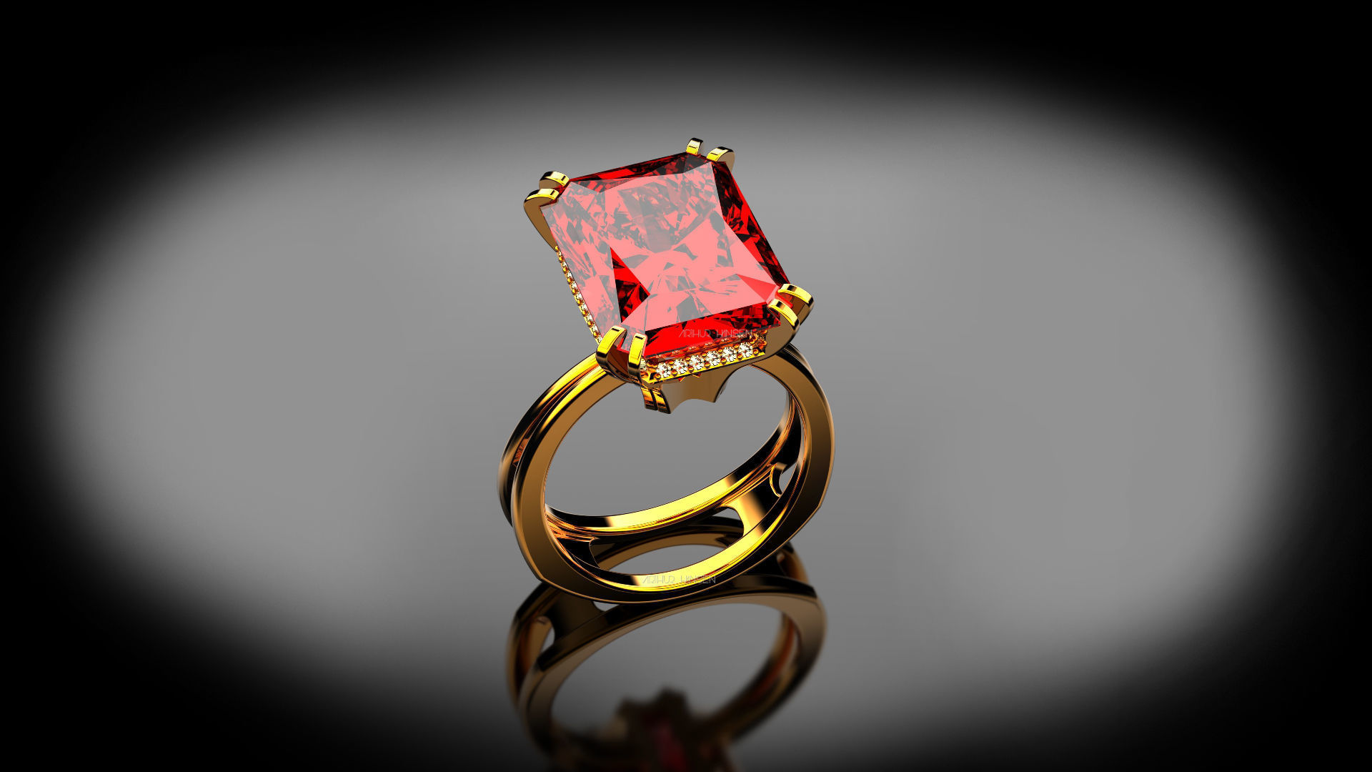 3D model Solitaire Radiant Cut EL Ring-CL 3D print model_6
