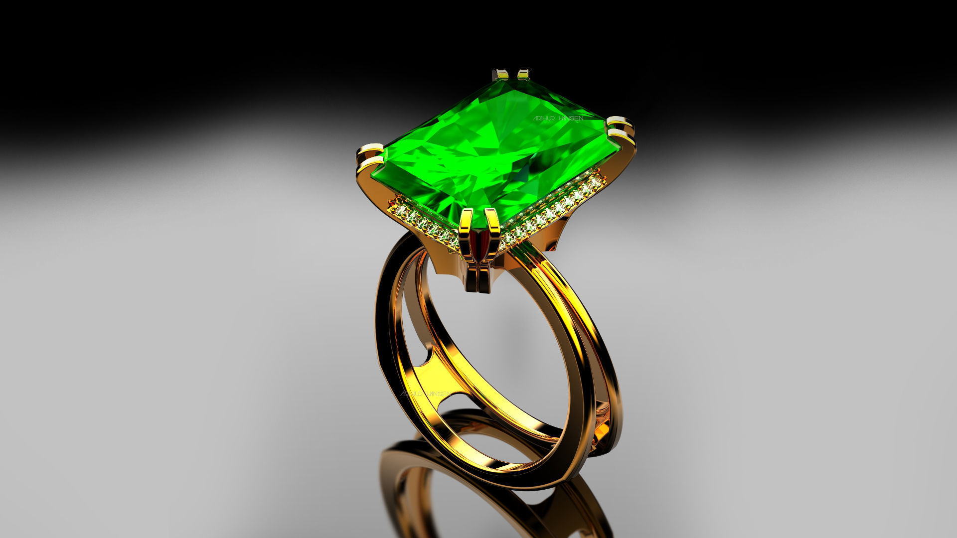 3D model Solitaire Radiant Cut EL Ring-CL 3D print model_5