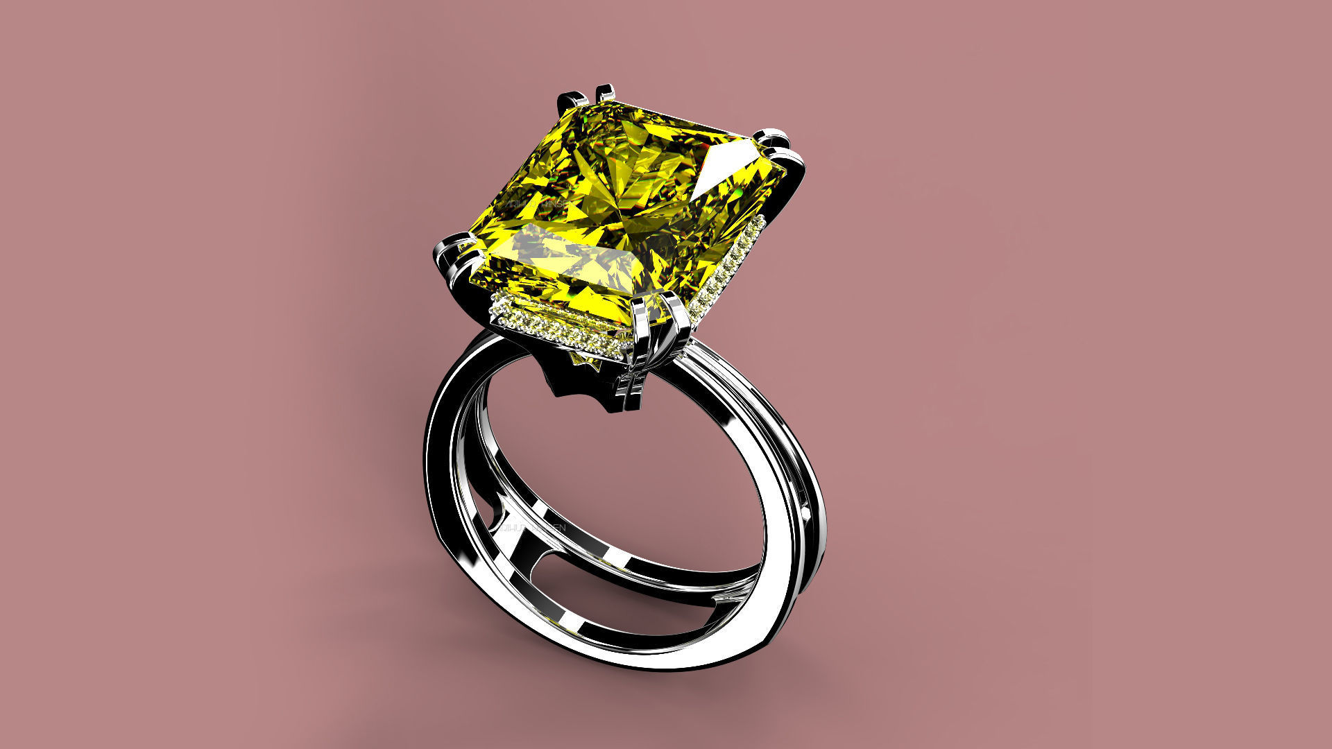 3D model Solitaire Radiant Cut EL Ring-CL 3D print model_2
