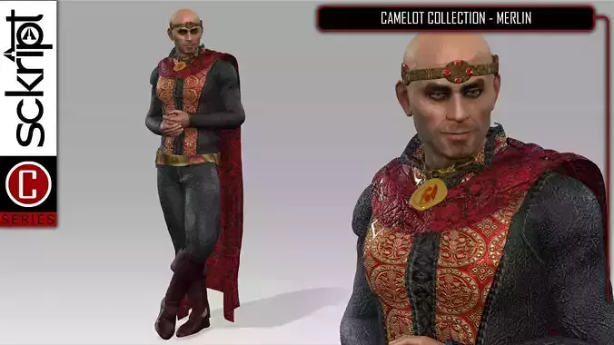 Merlin man dressed in cape 3D model