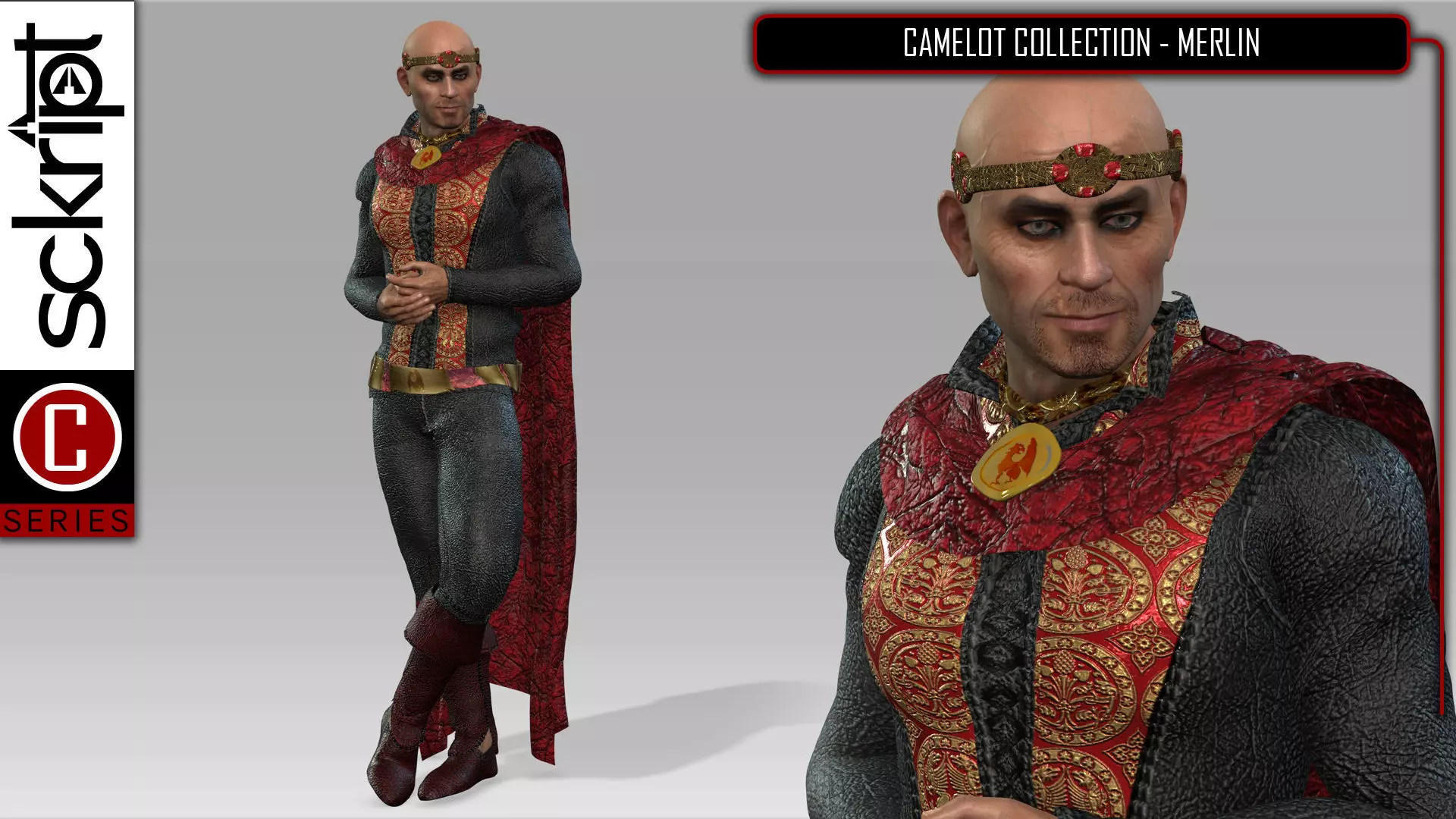 Merlin man dressed in cape 3D model_0