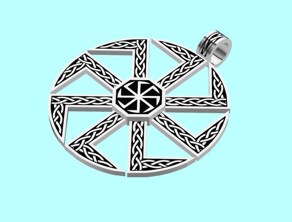 Slavic Kolovrat pendant with celtic knot 3D print model_4