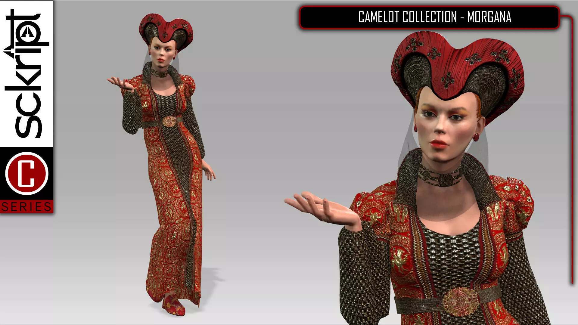 Morgana woman in dress 3D model_0